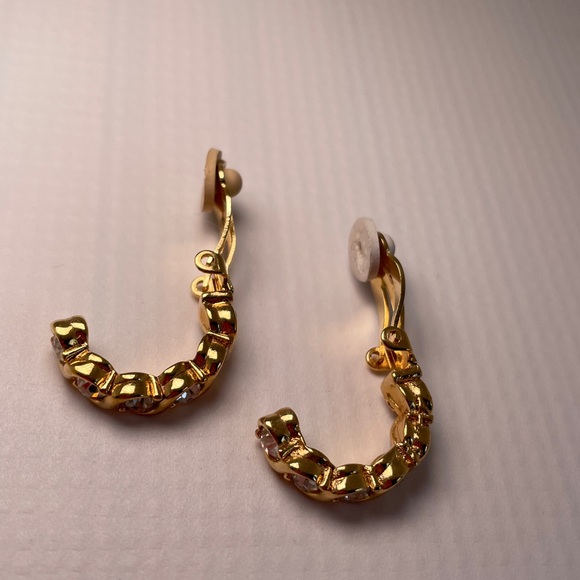 Women's Vintage Clip On Crystal Hoop Earrings - Picture 6 of 7